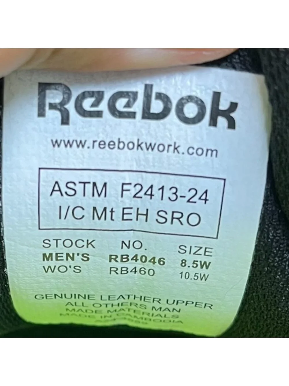Reebok Sublite Cushion Mens Size 8.5E Black Gray Alloy Toe Safety Work Shoes